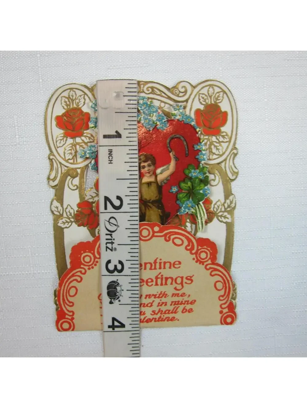 Vintage Valentine Card 1926 Pulldown Diecut 3D Boy Angel Wings Horseshoe Germany